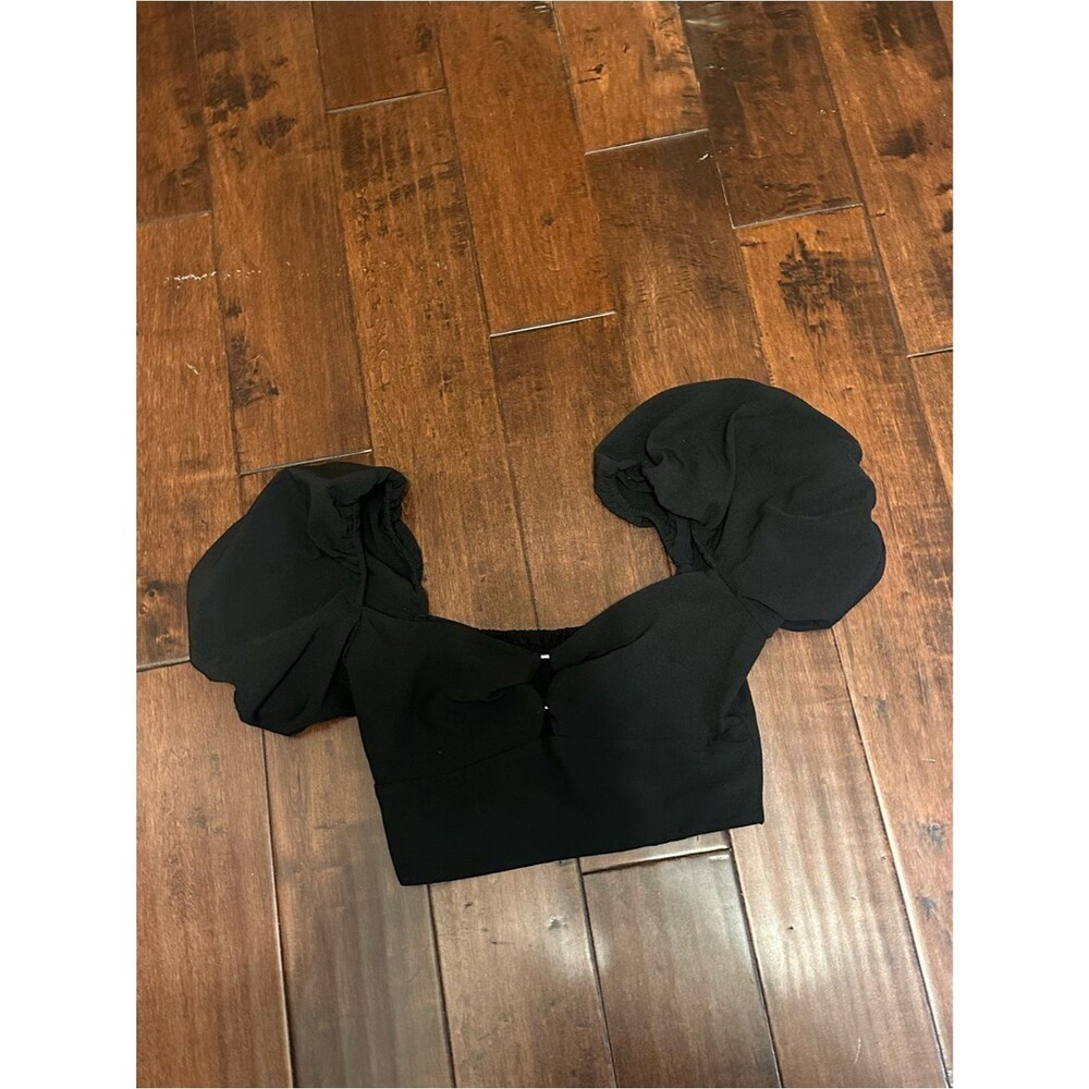 Black Puff Sleeve Crop Top - Women Size S